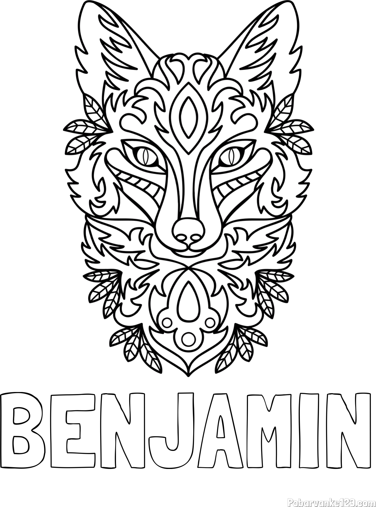 Pobarvanka imena BENJAMIN in pobarvanka volka - mandale