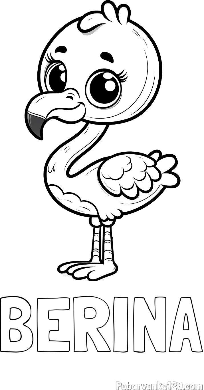 Pobarvanka imena BERINA in pobarvanka majhnega flaminga