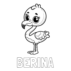 Pobarvanka imena BERINA in pobarvanka majhnega flaminga