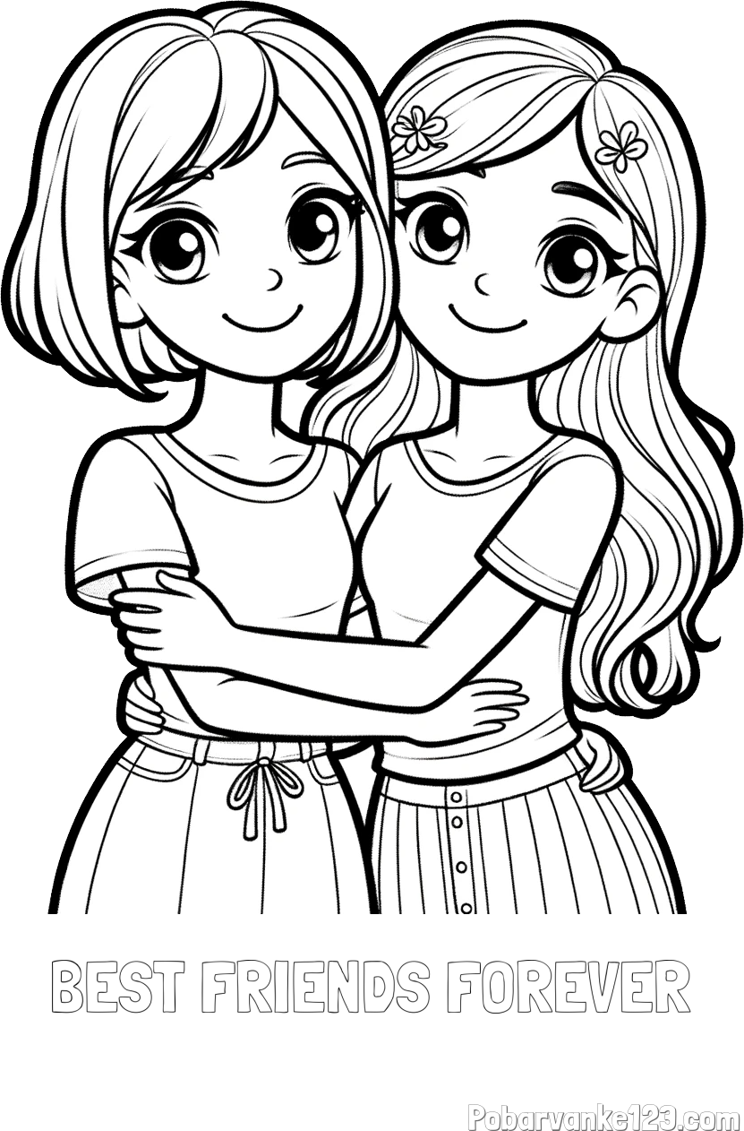 Pobarvanka imena BEST FRIENDS FOREVER in pobarvanka ljubkih prijateljic