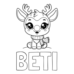 Pobarvanka imena BETI in otroška pobarvanka jelenčka Rudolfa s šalom okoli vratu