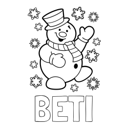 Pobarvanka imena BETI in pobarvanka veselega snežaka