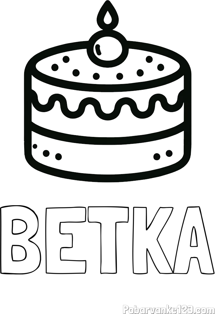 Pobarvanka imena BETKA in otroška pobarvanka majhne torte