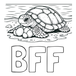 Online izdelana pobarvanka - Pobarvanka imena BFF in pobarvanka želve, ki leže jajca na obali