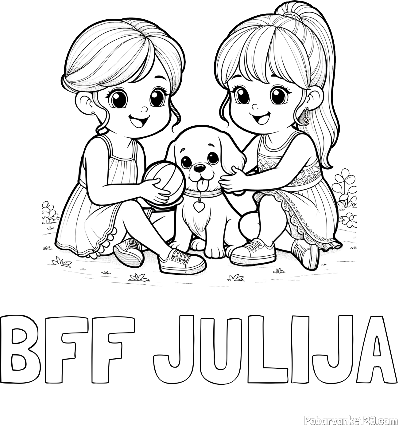 Pobarvanka imena BFF JULIJA in pobarvanka prijateljic s kužkom