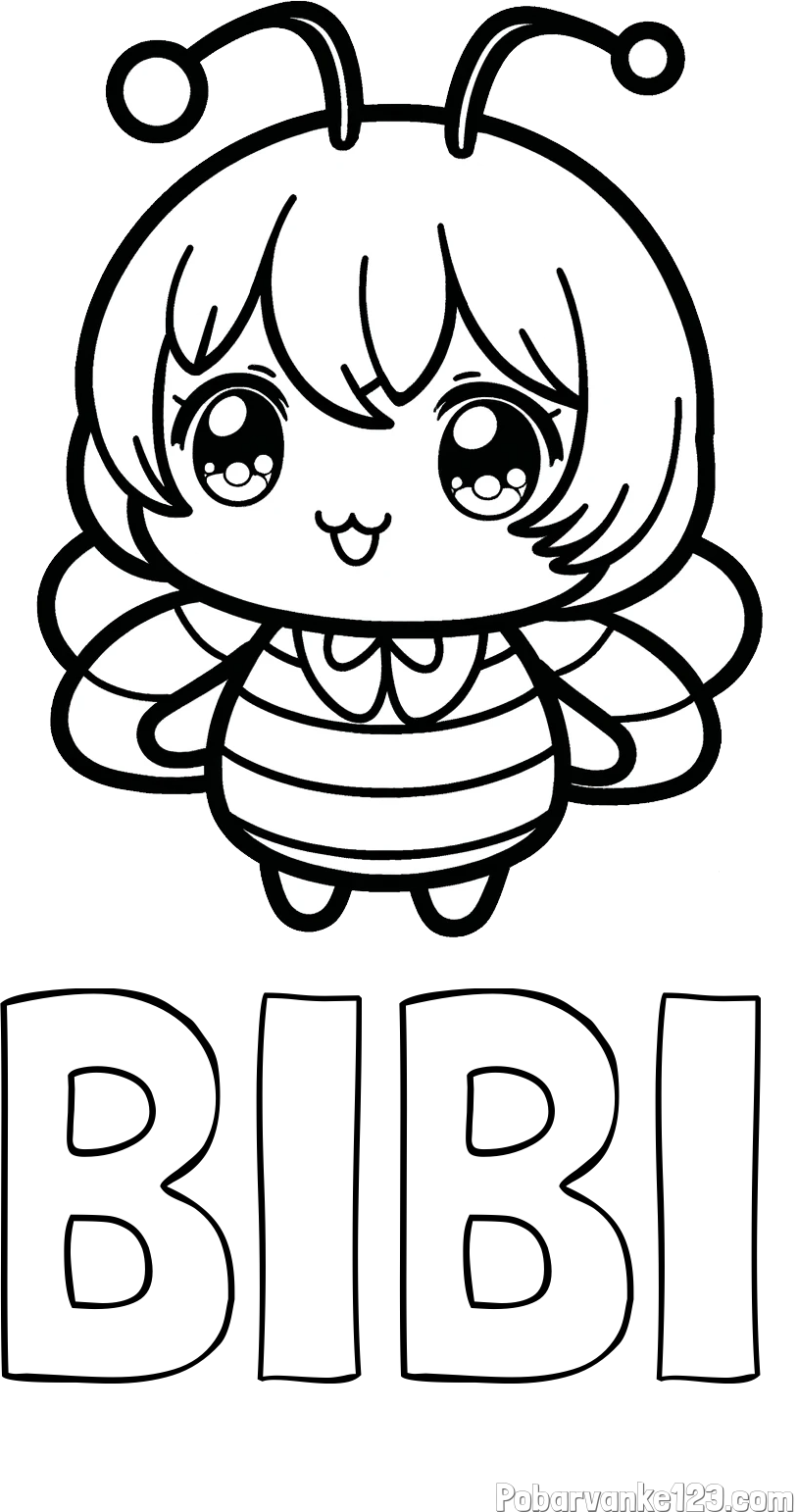 Pobarvanka imena BIBI in pobarvanka čebelice v stilu anime