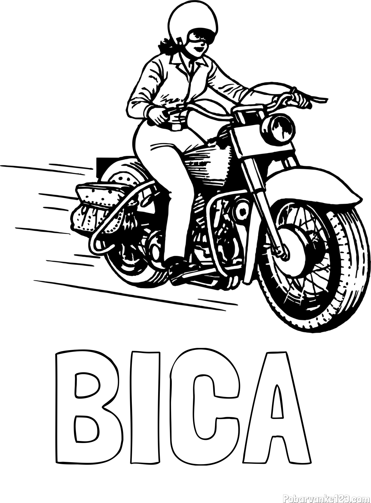 Pobarvanka imena BICA in pobarvanka motorja ter motoristke