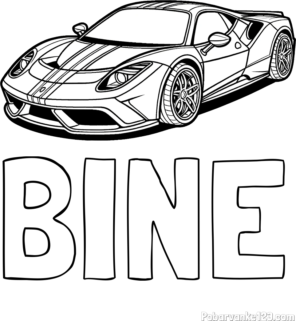 Pobarvanka imena BINE in pobarvanka čudovitega športnega avtomobila