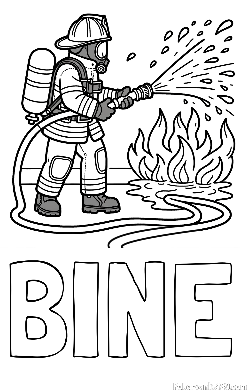 Pobarvanka imena BINE in pobarvanka gasilca in velikega požara