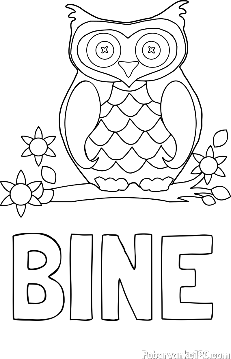 Pobarvanka imena BINE in pobarvanka sove