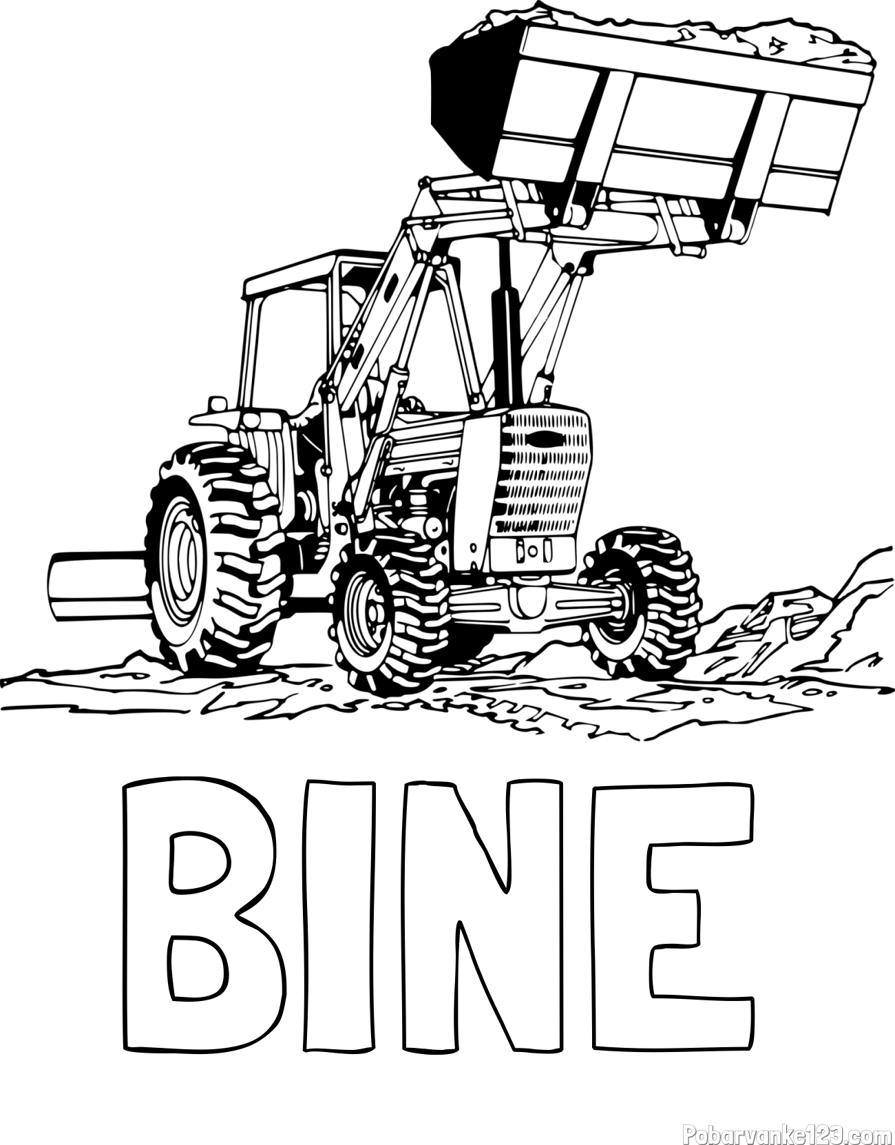 Pobarvanka imena BINE in pobarvanka velikega traktorja med prenosom zemljine