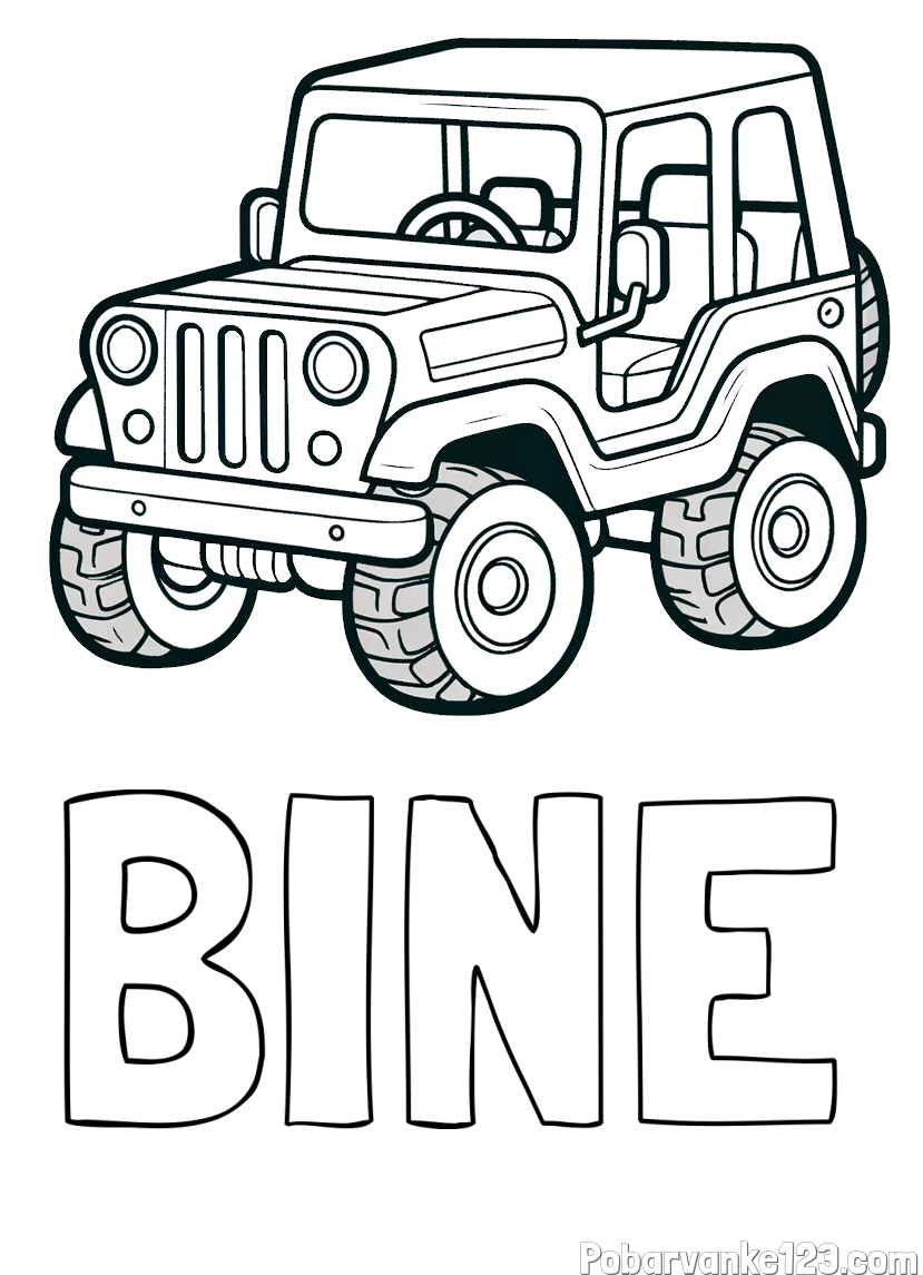 Pobarvanka imena BINE in preprosta pobarvanka jeep-a