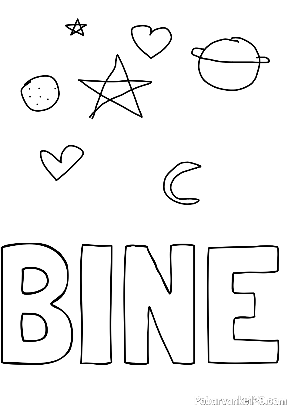 Pobarvanka imena BINE in vesolje