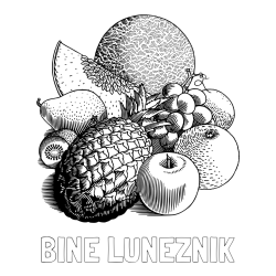 Online izdelana pobarvanka - Pobarvanka imena BINE LUNEŽNIK in pobarvanka sadja (ananas, melona, jabolka, kivi, grozdje, pomaranča...)