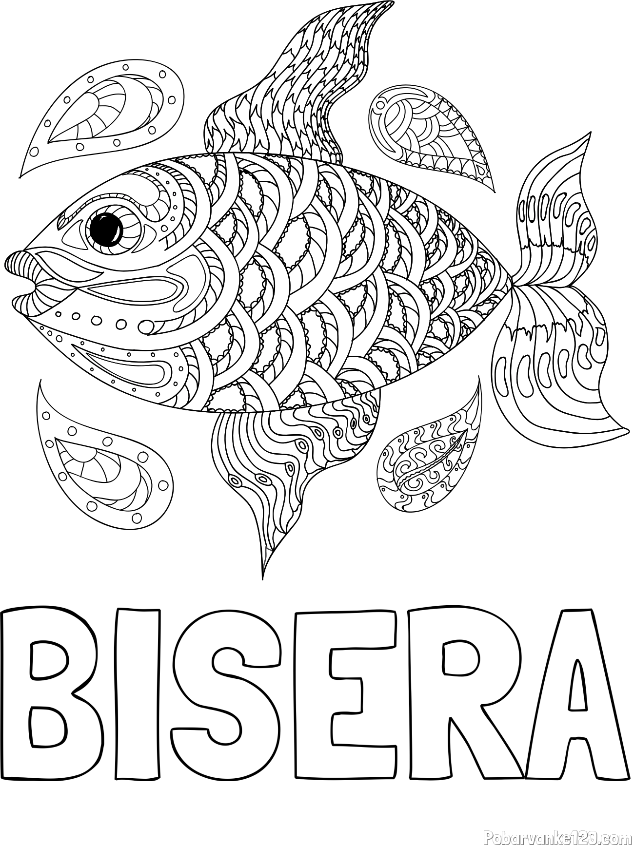 Pobarvanka imena BISERA in pobarvanka pisane ribe