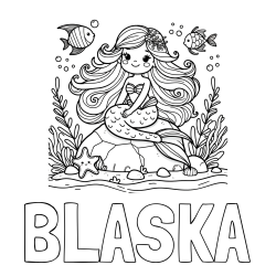Online izdelana pobarvanka - Pobarvanka imena BLAŠKA in pobarvanka prikupne male morske deklice