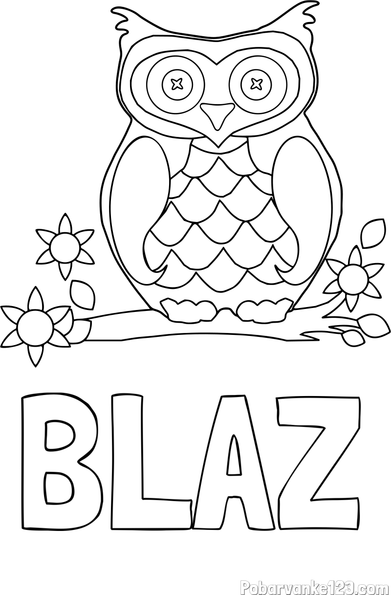 Pobarvanka imena BLAŽ in pobarvanka sove