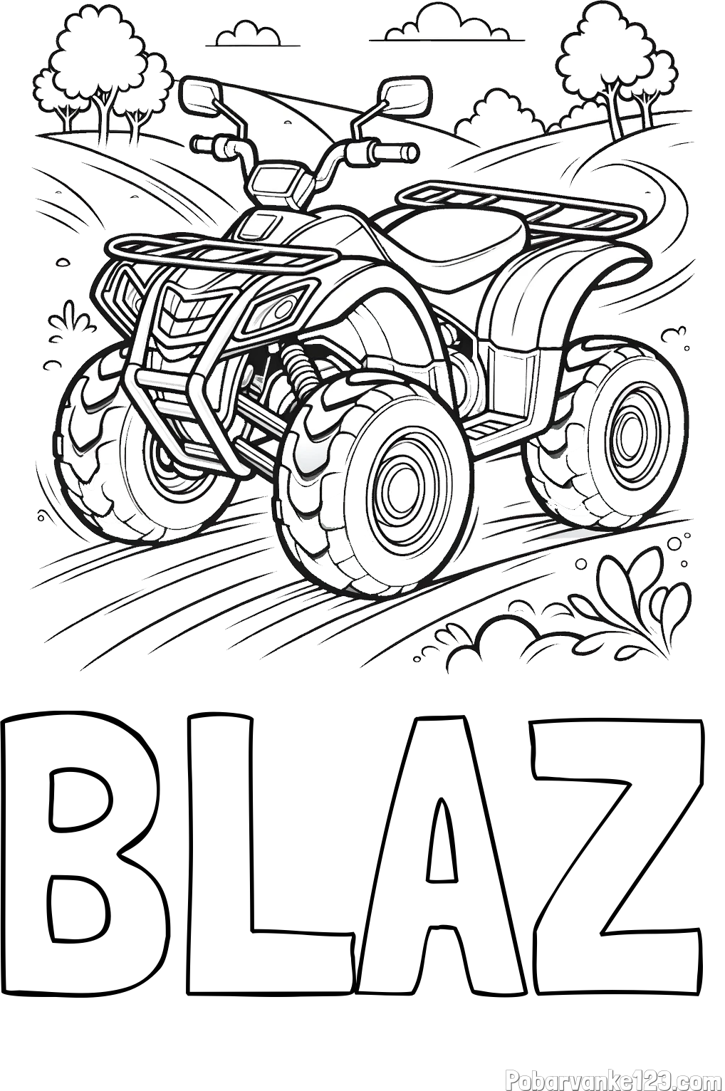 Pobarvanka imena BLAŽ in pobarvanka štirikolesnika na cesti