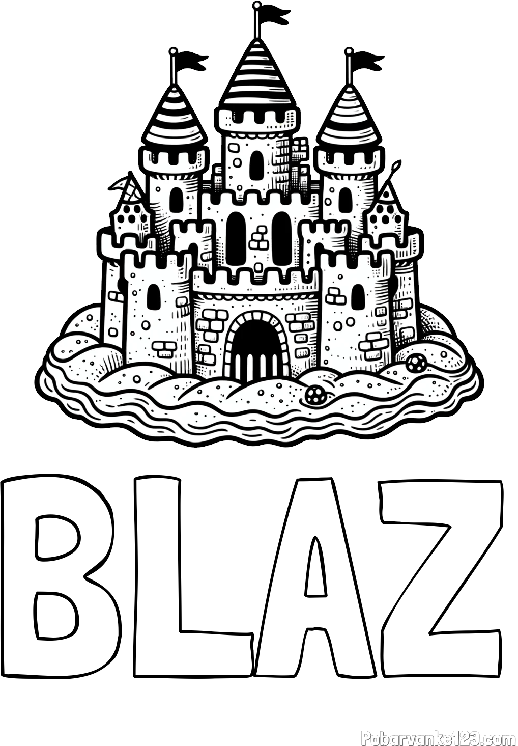 Pobarvanka imena BLAŽ in pobarvanka velikega peščenega gradu