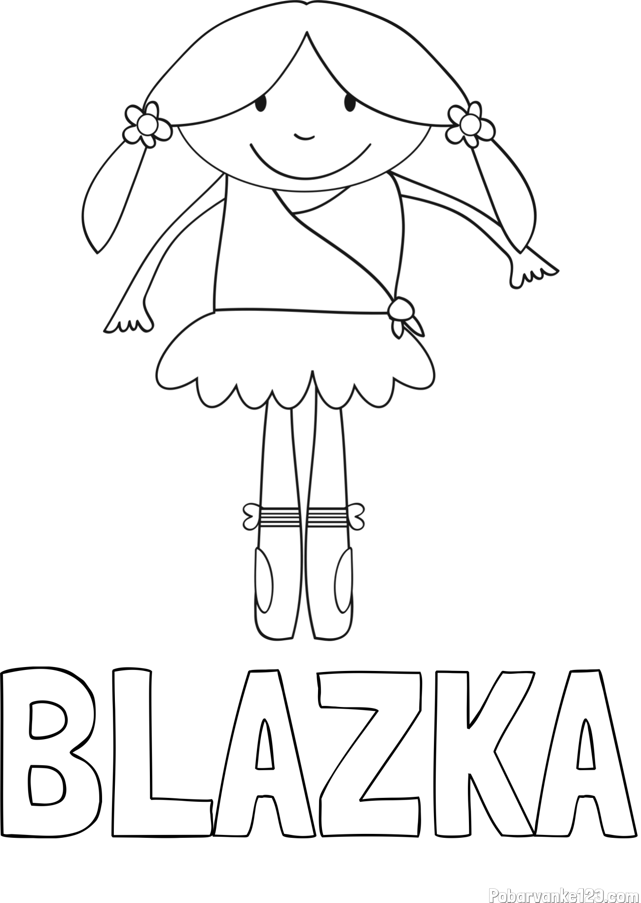 Pobarvanka imena BLAŽKA in otroška pobarvanka nasmejane baletke