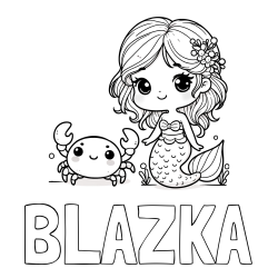 Online izdelana pobarvanka - Pobarvanka imena BLAŽKA in pobarvanka ljubke morske deklice in veselega raka