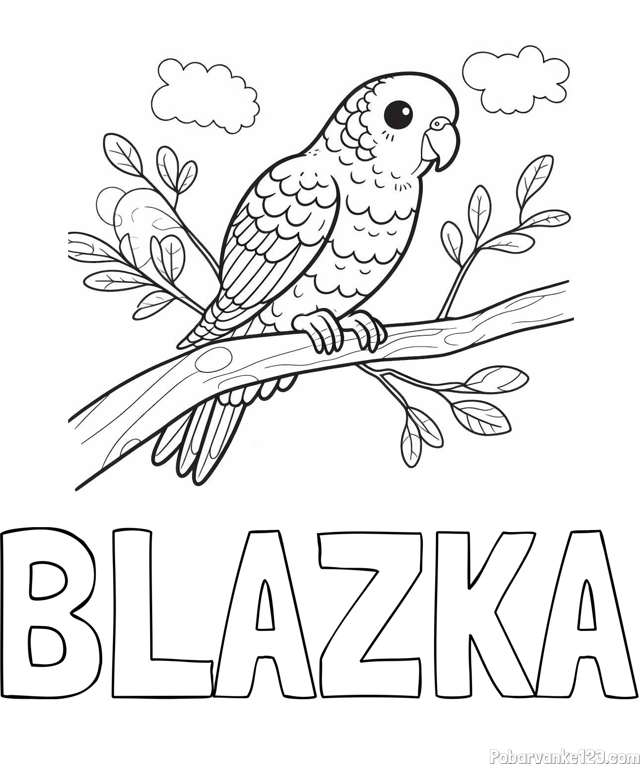 Pobarvanka imena BLAŽKA in pobarvanka ljubkega kanarčka na veji