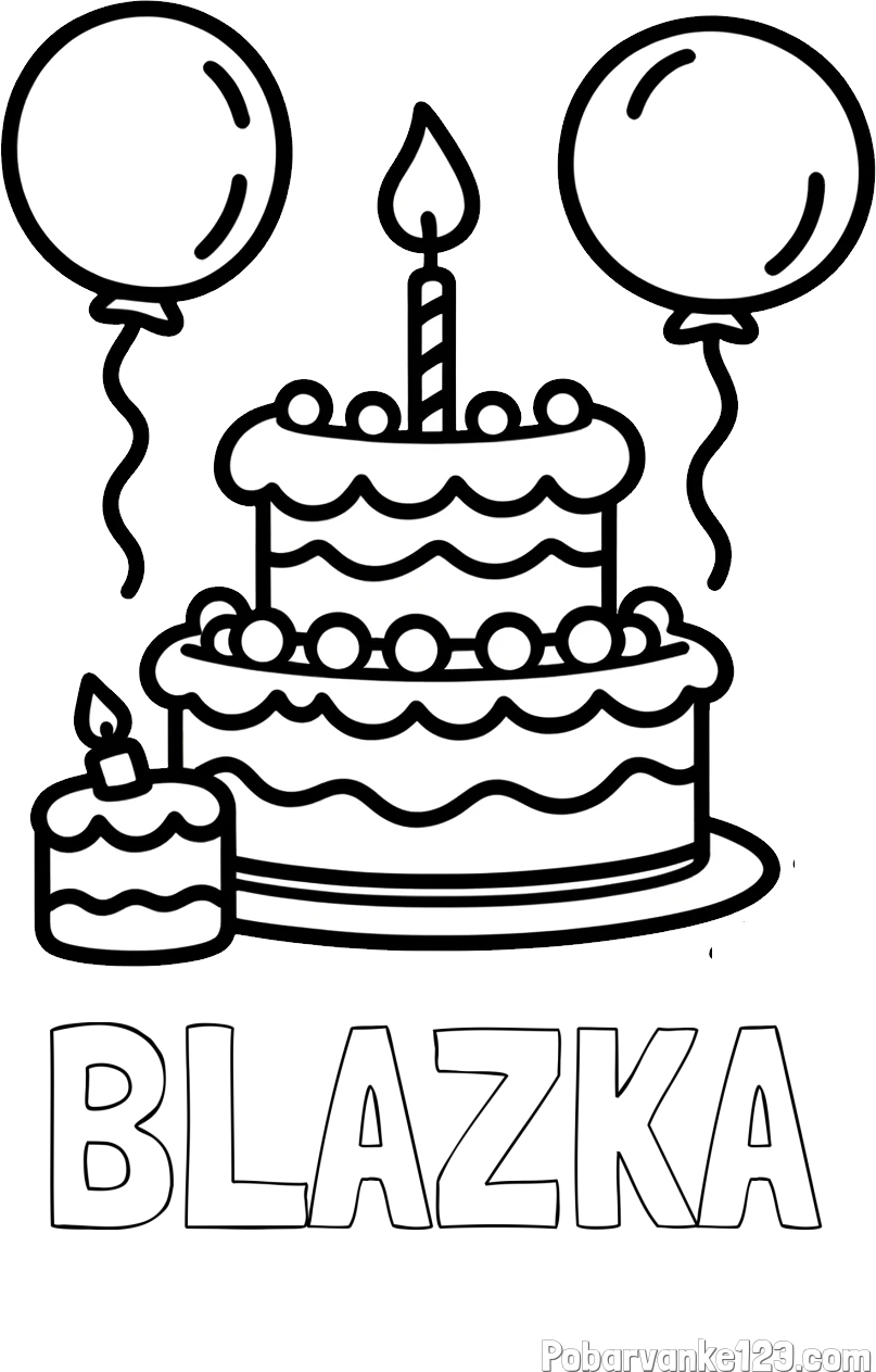 Pobarvanka imena BLAŽKA in pobarvanka velike rojstnodnevne torte