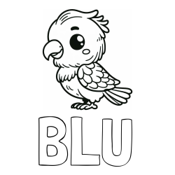 Online izdelana pobarvanka - Pobarvanka imena BLU in pobarvanka ljubkega papagaja