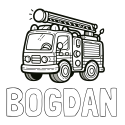 Online izdelana pobarvanka - Pobarvanka imena BOGDAN in otroška pobarvanka preprostega gasilskega avta