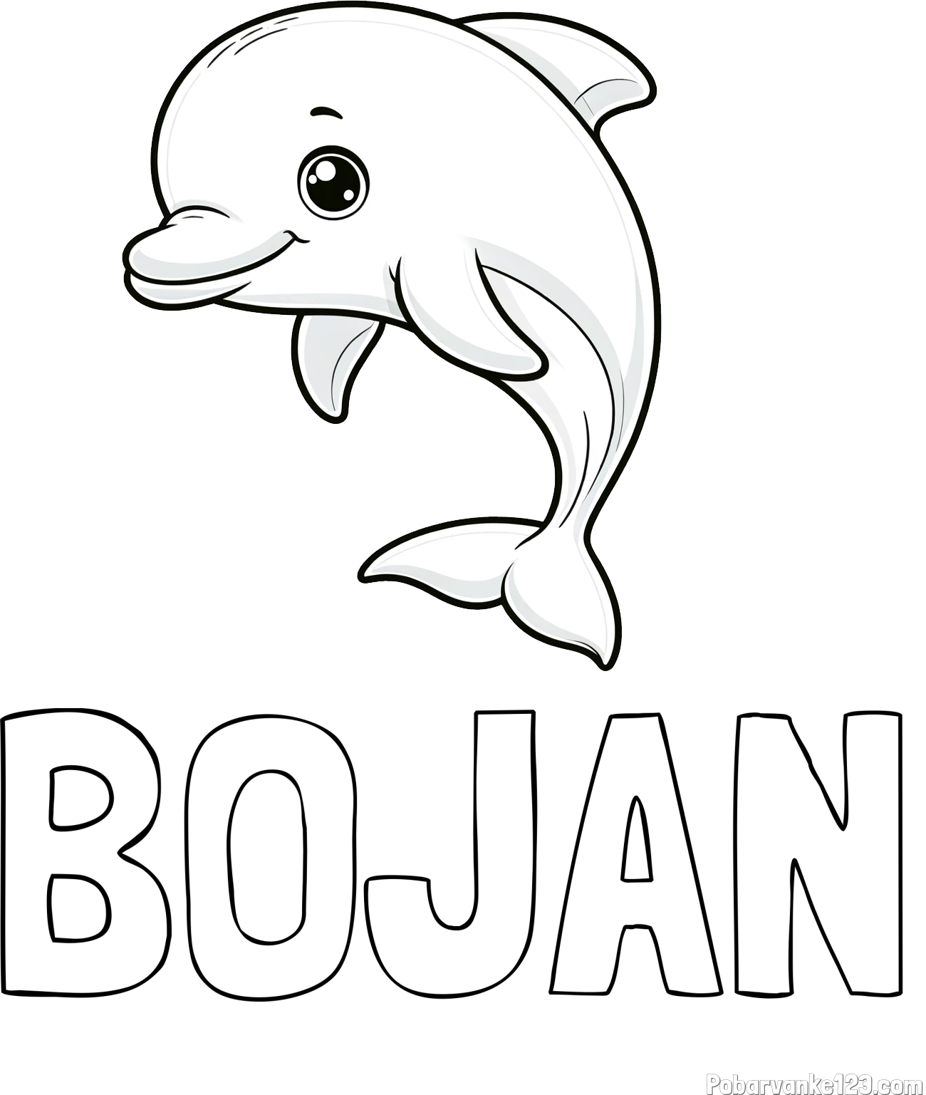 Pobarvanka imena BOJAN in otroška pobarvanka ljubkega delfina