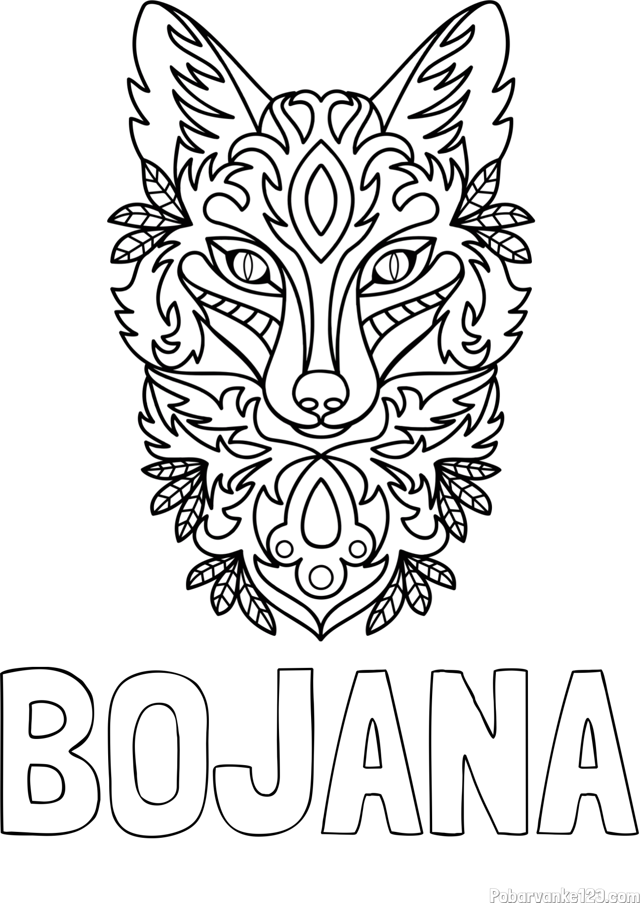 Pobarvanka imena BOJANA in pobarvanka volka - mandale