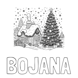 Online izdelana pobarvanka - Pobarvanka imena BOJANA in pobarvanka zasnežene hiške na božično noč