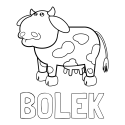 Online izdelana pobarvanka - Pobarvanka imena BOLEK in otroška pobarvanka smešne krave