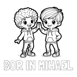 Online izdelana pobarvanka - Pobarvanka imena BOR IN MIHAEL in pobarvanka dveh nasmejanih prijateljev
