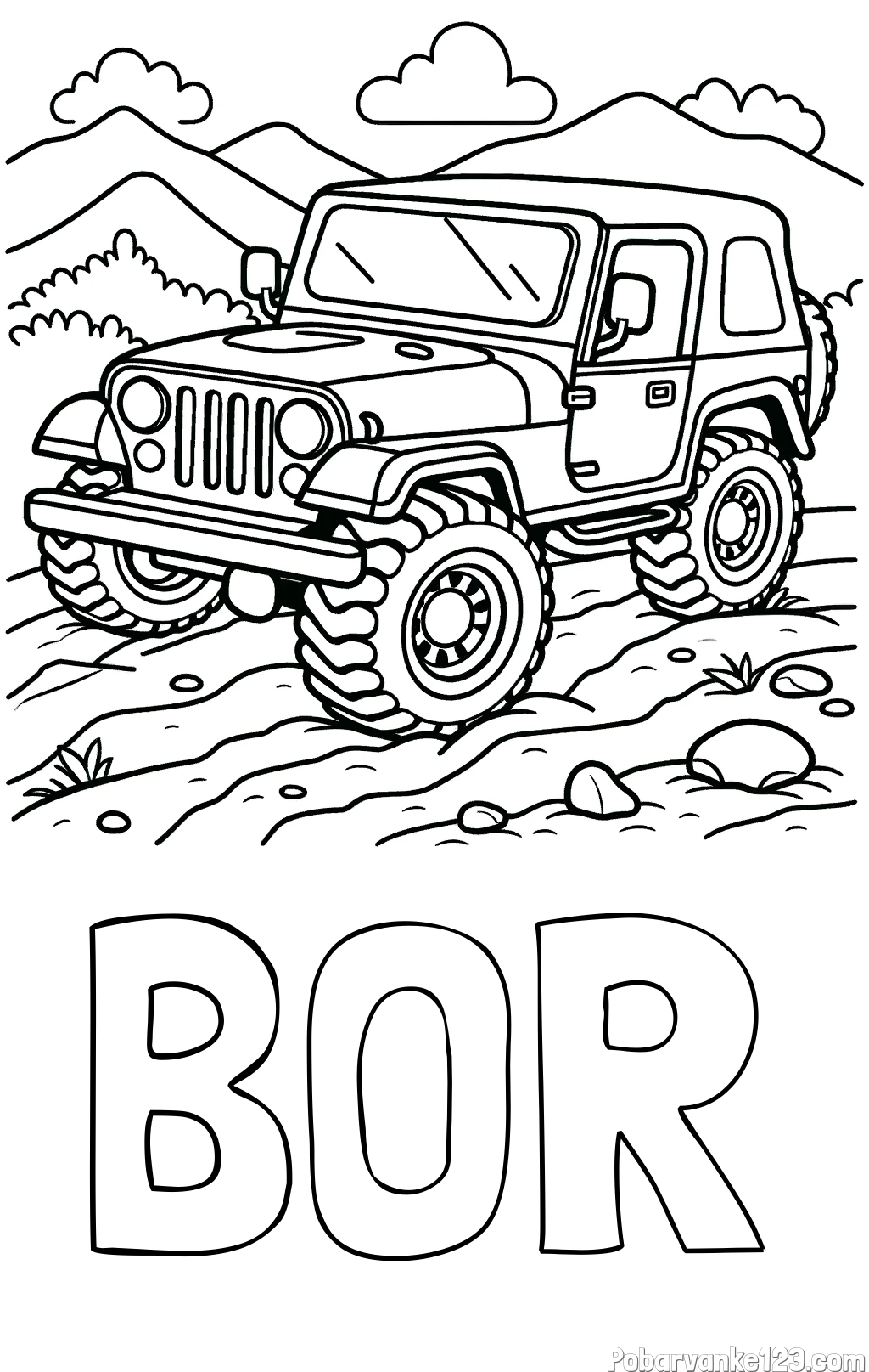 Pobarvanka imena BOR in pobarvanka džipa na terenu
