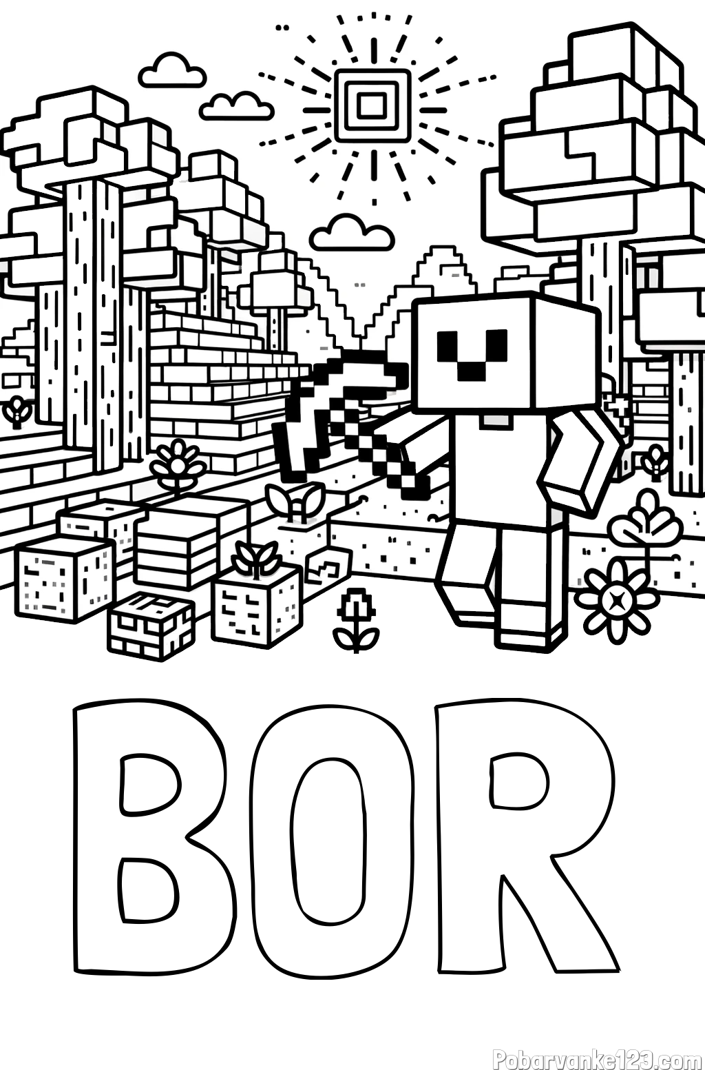 Pobarvanka imena BOR in pobarvanka Minecraft sveta