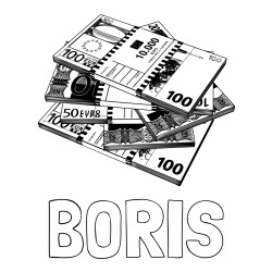 Pobarvanka imena BORIS in pobarvanka evrskih bankovcev