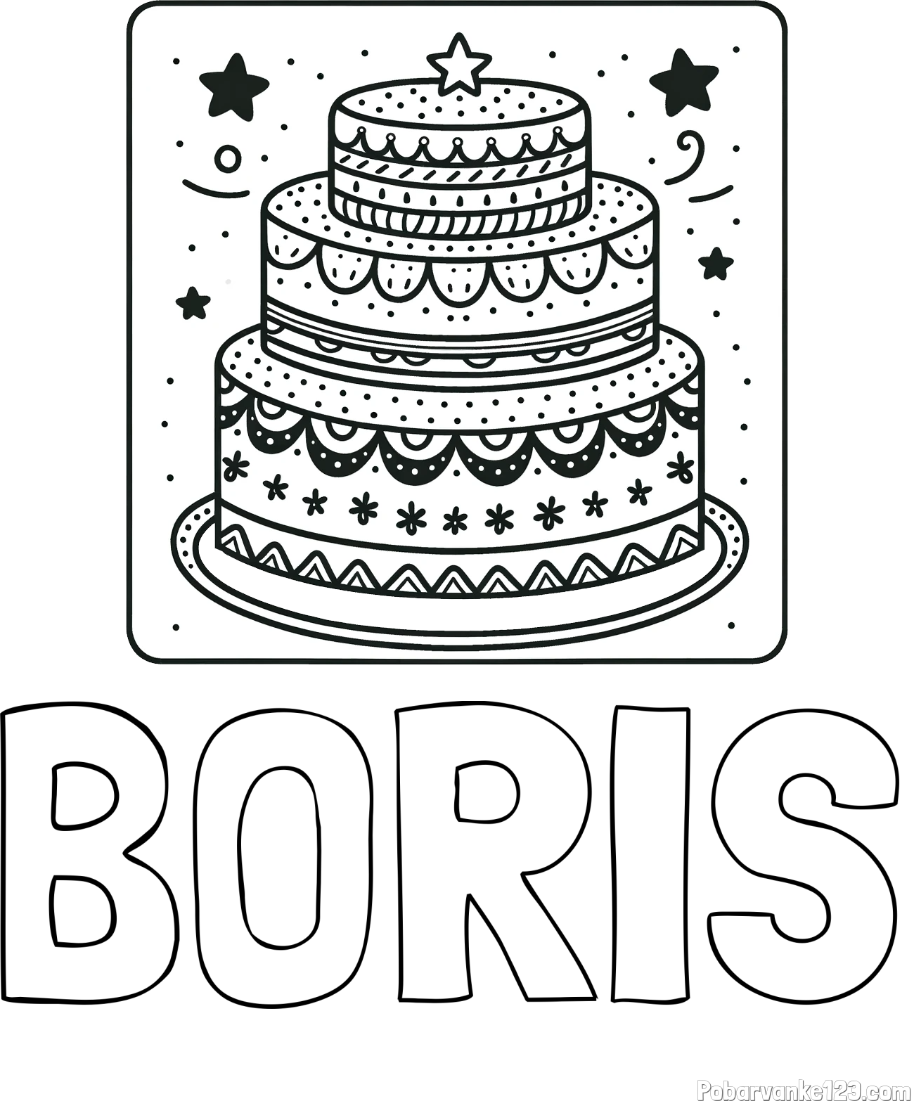 Pobarvanka imena BORIS in pobarvanka slastne torte