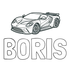 Online izdelana pobarvanka - Pobarvanka imena BORIS in Športni avtomobil