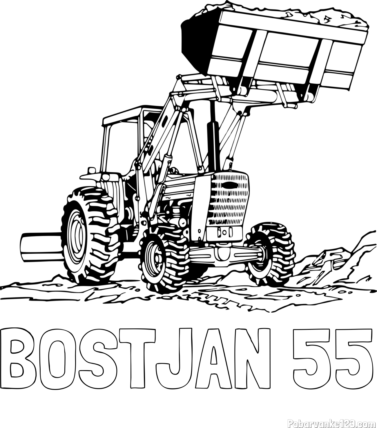 Pobarvanka imena BOŠTJAN 55 in pobarvanka velikega traktorja med prenosom zemljine