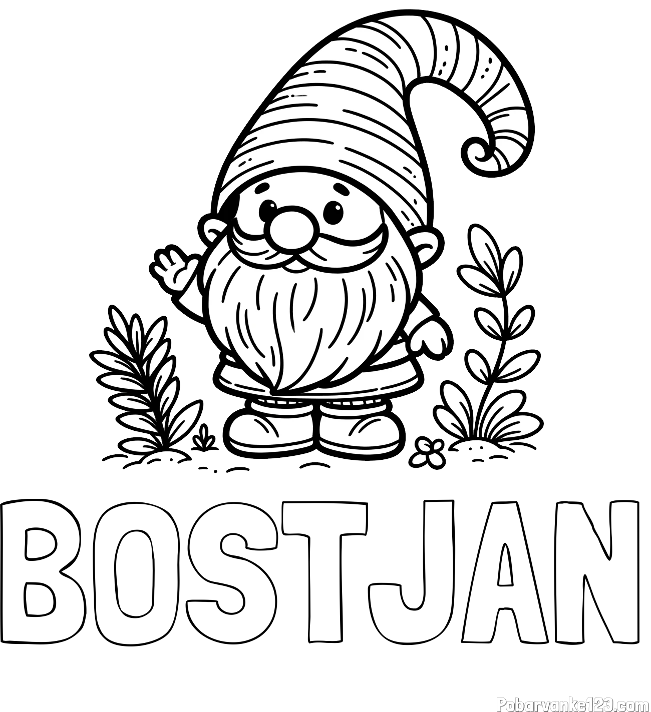 Pobarvanka imena BOSTJAN in pobarvanka prijaznega škrata oz. palčka