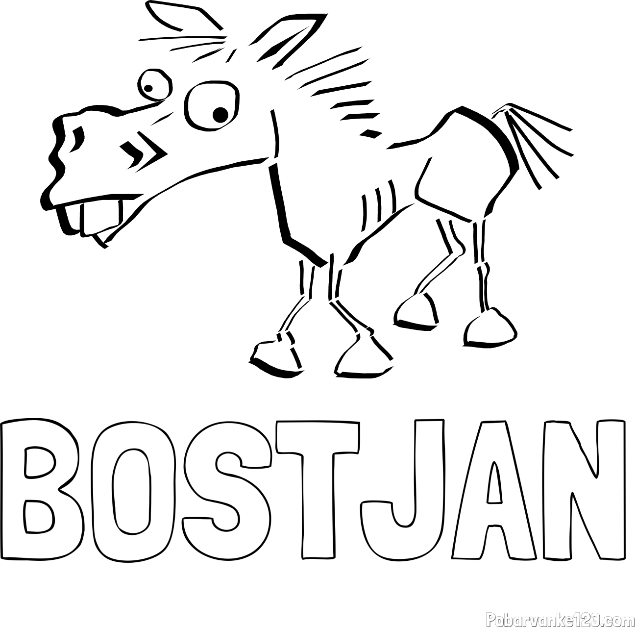 Pobarvanka imena BOŠTJAN in pobarvanka smešni konj
