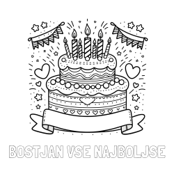 Online izdelana pobarvanka - Pobarvanka imena BOŠTJAN VSE NAJBOLJŠE in pobarvanka velike torte za rojstni dan