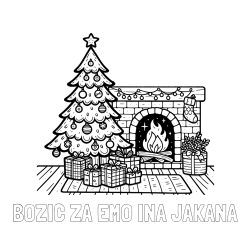 Online izdelana pobarvanka - Pobarvanka imena BOŽIČ ZA EMO INA JAKANA in pobarvanka božične noči z božično smrečico, darili ter kaminom