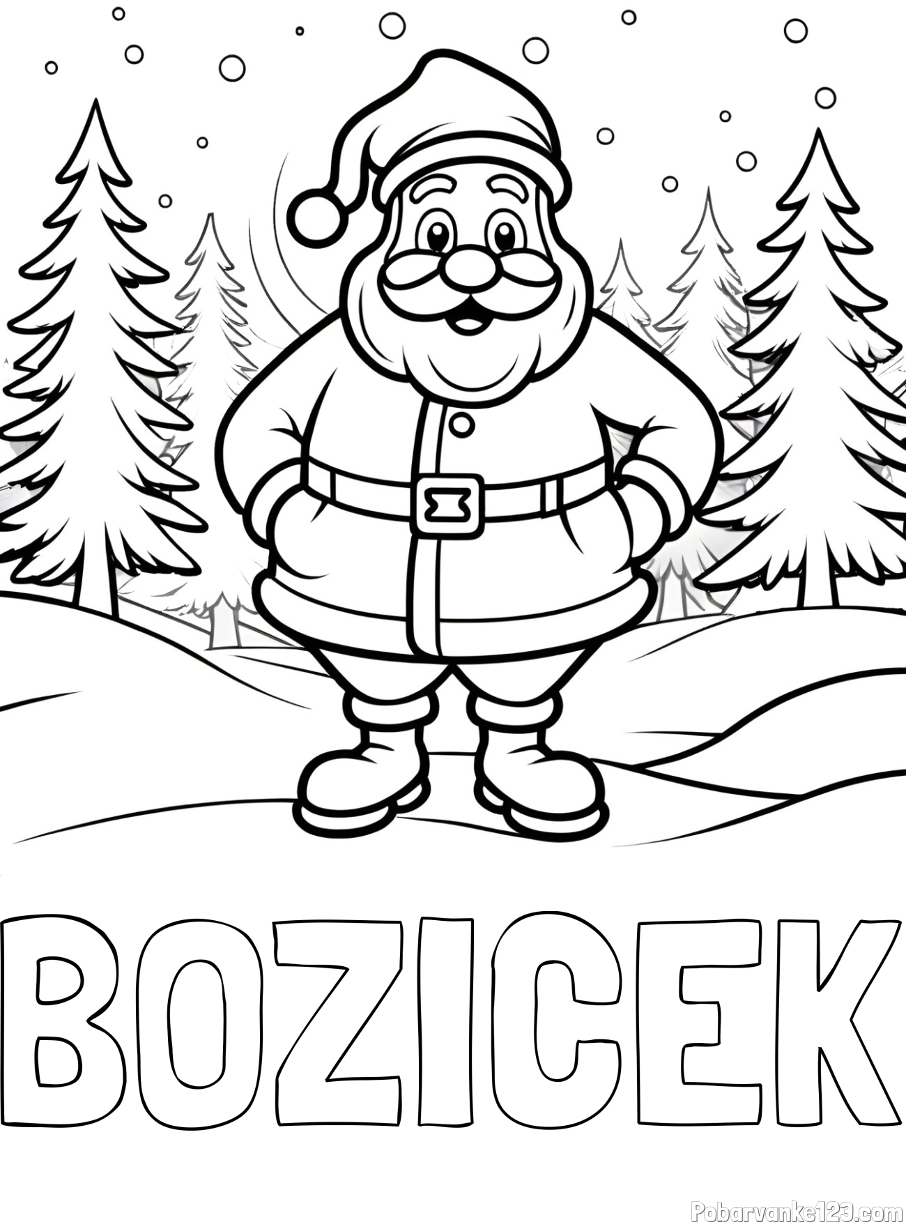 Pobarvanka imena BOŽIČEK in pobarvanka Božička v gozdu