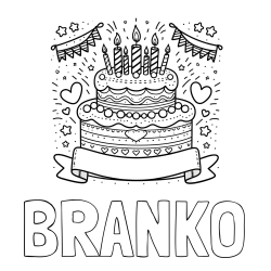 Online izdelana pobarvanka - Pobarvanka imena BRANKO in pobarvanka velike torte za rojstni dan