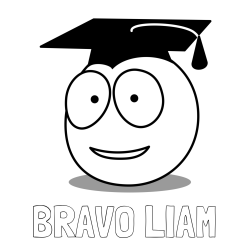 Online izdelana pobarvanka - Pobarvanka imena BRAVO LIAM in pobarvanka smeška diplomanta