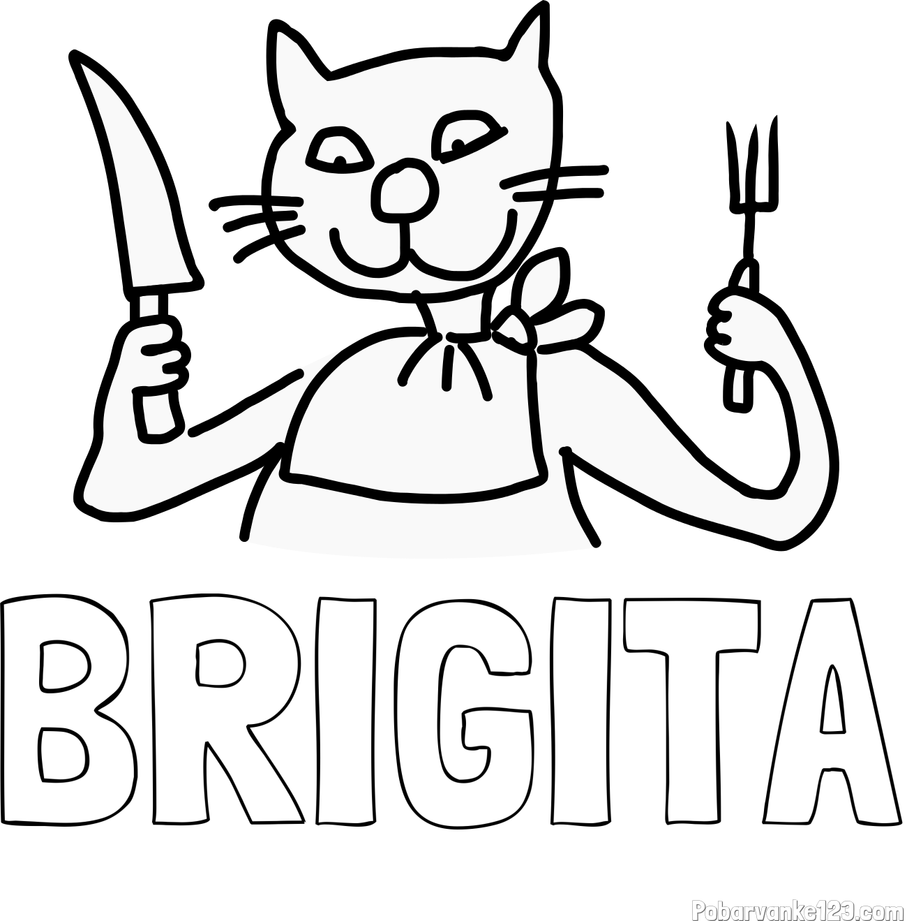 Pobarvanka imena BRIGITA in pobarvanka mačke pri kosilu