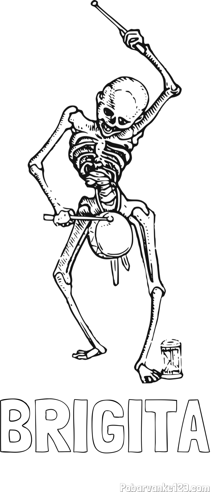 Pobarvanka imena BRIGITA in pobarvanka okostnjaka, ki igra na boben