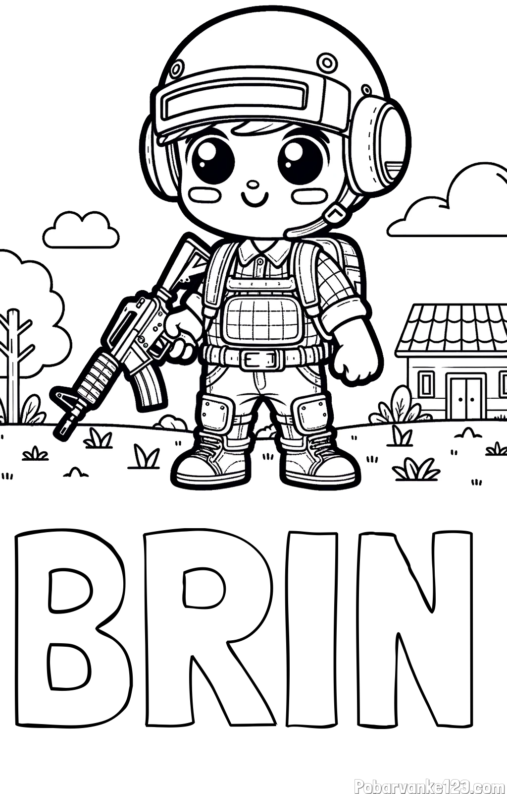 Pobarvanka imena BRIN in preprosta otroška PUBG pobarvanka